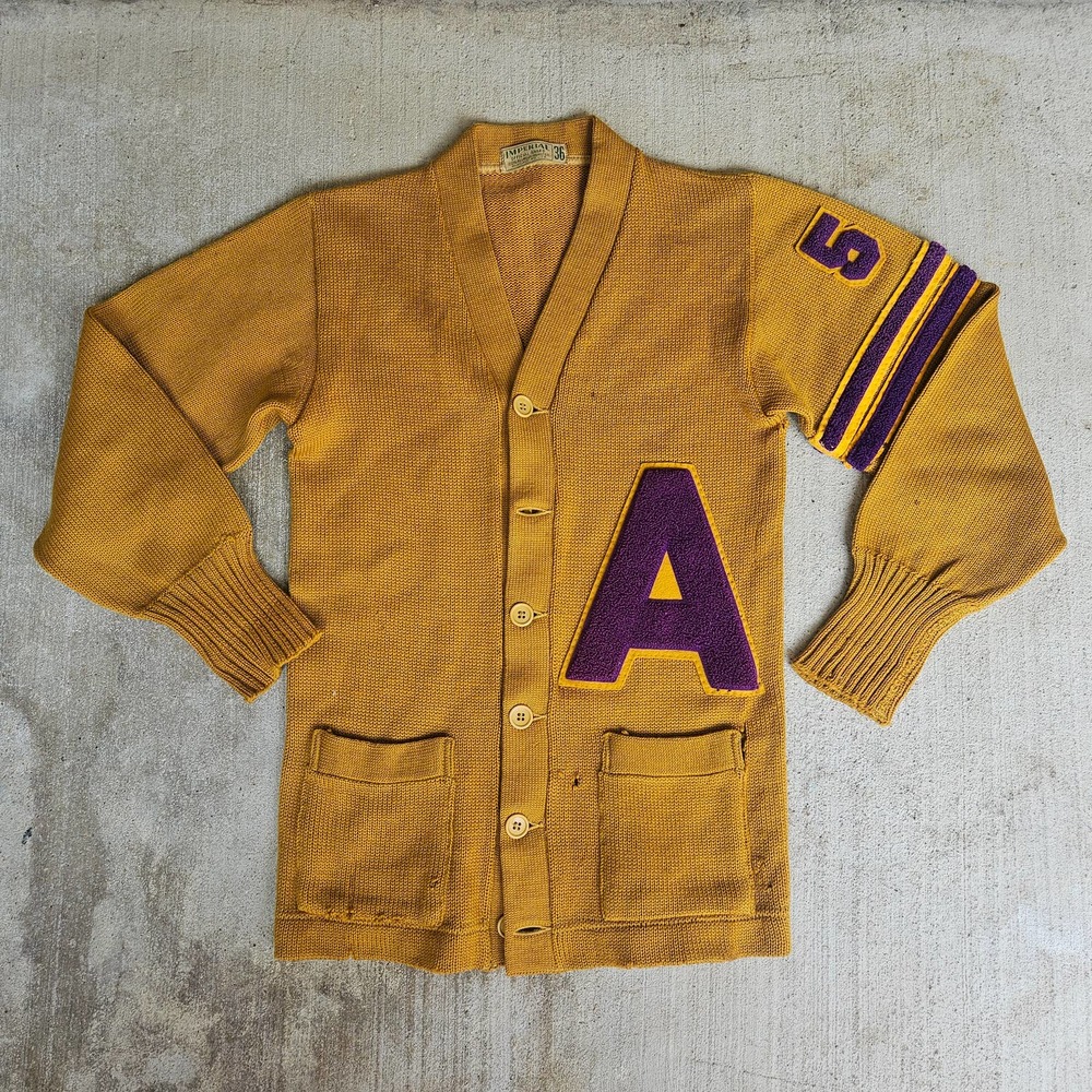 Vintage 50s Distressed Varsity Cardigan Made in Usa Wool Sz 36